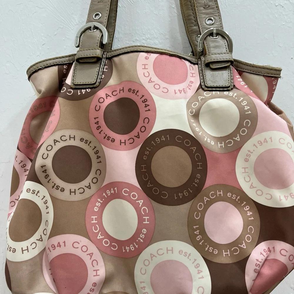 Coach Pink and Brown Circle Pattern Shoulder Bag - Picture 5 of 14